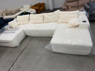 ✨Brand New 133" U-Shaped Modular Sectional Sofa, Corduroy Boneless Couch, Beige