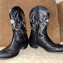 Harley-Davidson Black and Cream Leather cowboy boots