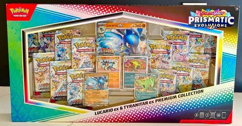 Pokemon - 'Prismatic Evolutions' Tyranitar & Lucario EX Collection - New/Sealed