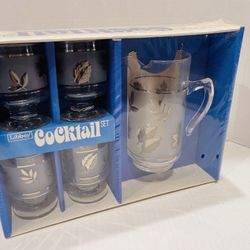 Vintage Libbey Silver Leaf Cocktail Glasses Set of 4 w/ Pitcher MCM w/ Box NEW