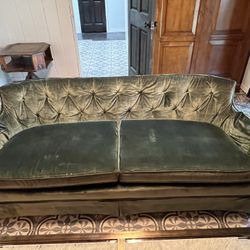 Vintage MCM Henredon Green Velvet Sofa 