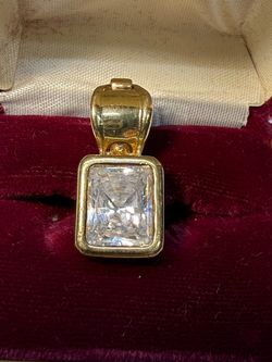 Gold Tone Pendant Enhancer Large Clear Faceted Stone Hinged Bail Vintage Style