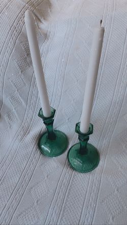 Green glass candle holders