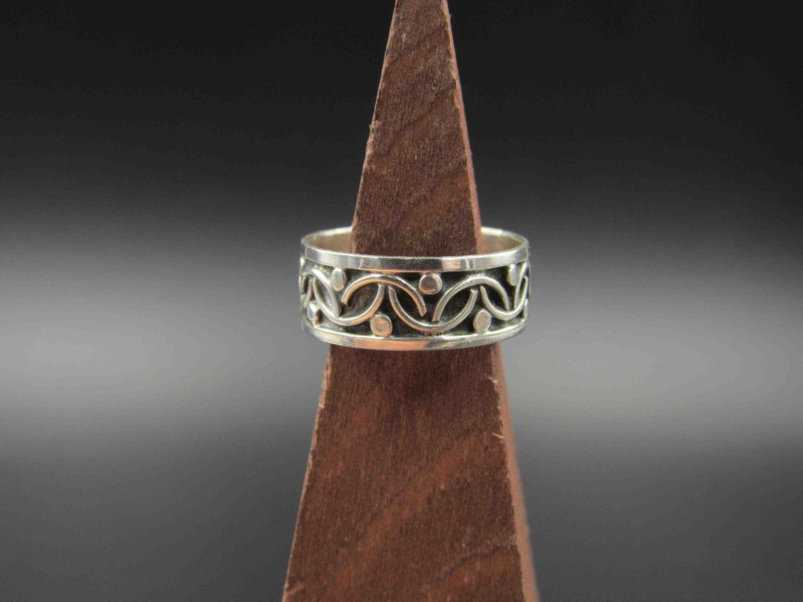 Size 5.25 Sterling Silver Up & Down Floral Band Ring Vintage Statement Engagement Wedding Promise Anniversary Bridal Cocktail