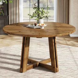 YC0104 47" Round Dining Table, Solid Wood Kitchen Table with Sturdy Legs for 4-6
