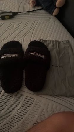 Balenciaga black fur slides