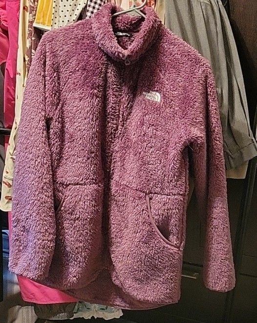 North face girls Oso Suave long fleece jacket Pikes purple sz girls xl (18)