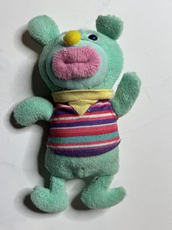 Fisher Price Mint Green Open Mouth Push Belly Bear Plush Toy