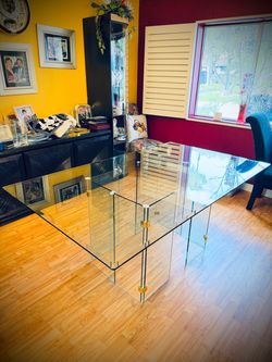 All-Glass Dining Table with Gold Hardware