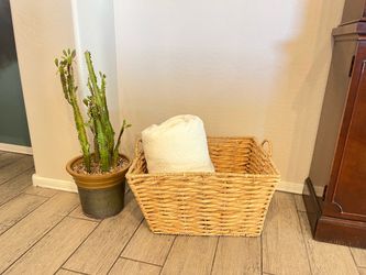 Large Woven Wicker Storage Basket with Handles