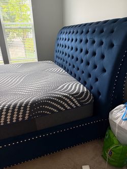 Navy Blue Tufted Velvet Bed Frame