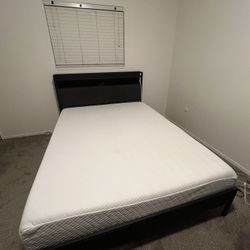 Queen Bed W Mattress  & Headboard W Charging Ports