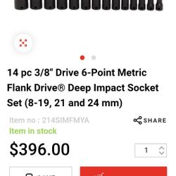 Snap On Impact Sockets 8=24mm