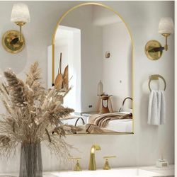24x36 Inch Arch Bathroom Mirror Medicine,Cabinet,Brushed  Wall Mounted Bathroom Mirror with Storage,Adjustable Glass Shelves,Surface Mount Only,Mirror