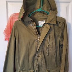 Women's Zara Hooded Canvas Jacket Zipper Multi Pockets Size S