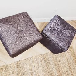 Pair of Deep purple Upholstered ottomans #darkpurple #footstools #ottomans #sidetables #coffeetables

