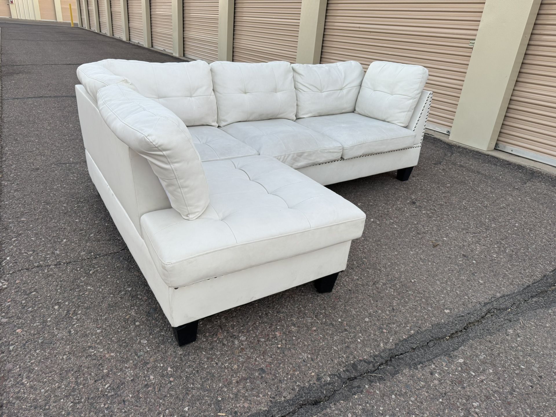 White Faux Leather Sectional Couch