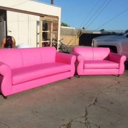 BRAND NEW SOFA COUCH AND LOVESEAT SET, Hot Pink LEATHER, CUSTOM MADE AVAILABLE 