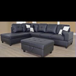 Brand New Leather Sectional With Free Ottoman! Available In Black And Brown! Only $680 