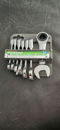 Two sets seven piece stubby ratcheting combo wrench set metric and s a e