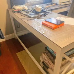 Strong white L shaped desk & Grey velvet swivel desk chair