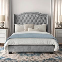 Upholstered Wingback Queen Bed Frame
