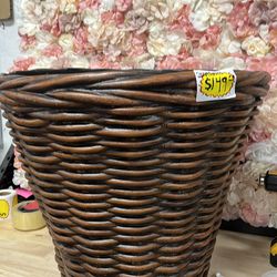 MPG 22 in. Dia Wicker Composite Woven Look Pot