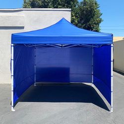 Brand New $129 Heavy Duty White 10x10 ft Canopy with 3 Sidewalls EZ Popup Outdoor Gazebo, Carry Bag