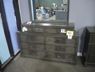 Gray 10-Drawer Dresser with Mirror