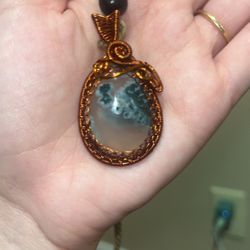 Hand Wire Wrapped Moss Agate Pendant 