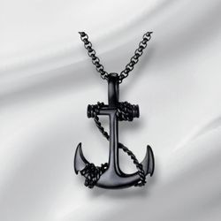 Pirate Anchor Pendant Shiny Black Coated Necklace