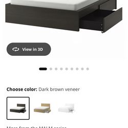 MALM High bed frame/2 storage boxes, dark brown veneer, King