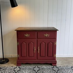 Vintage refinished red cabinet with pullout