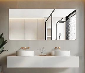 Mirrorons 60 x 28 Frameless Bathroom Mirror, Rounded Corner Bathroom Vanity Mirror
