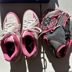 Like New Softball Cleats And Glove
