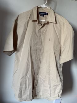 Ralph Lauren Shirt Men Large Tan Khaki Button Up Blake Flesh Pony Camp Poplin POLO