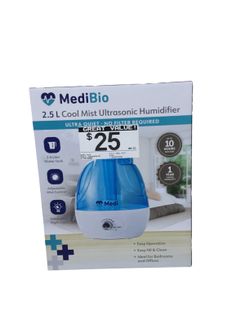 Medi Bio 2.5 L Cool Mist Ultrasonic Humidifer White Other Household Appliance