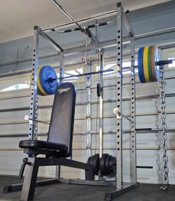 《 FREE DELIVERY 》SQUAT RACK + ADJUSTABLE BENCH + OLYMPIC BUMPER WEIGHT PLATES + OLYMPIC BARBELL 