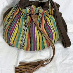 HoboBag purse:  Claire's leather, draw string, split strap tribal/Aztec pattern  