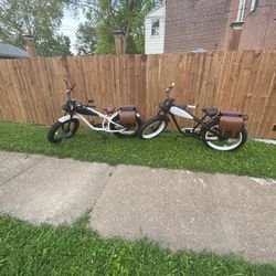 Two Electric Bikes, Brand Revi Cheetah, Color, Black And White, Tires 26“ X 4“