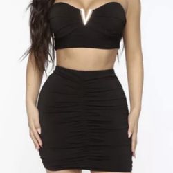 Fashion Nova Womens Tube Top Skirt Set Size XL Black