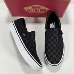 Vans Classic Slip-On Checkerboard Black Black Sneakers Women Size 9 Men Size 7.5