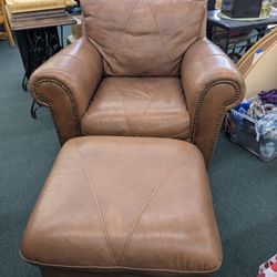 Leather Chair w Ottoman (See Description)