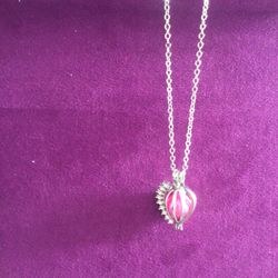 Silver Plated Chain With Heart Cage, And Pink Akoya Pearl