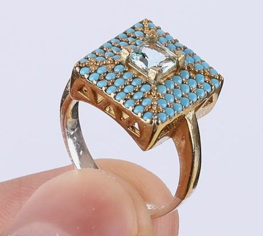 The Sultana Jewelry. Turquoise Ring Solid 925 Silver Sterling & Bronze. The Stone Turquoise. Size 7.