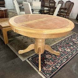 Tile Top Round Wooden Table