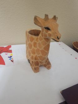 Wooden Giraffe Pencil Cup