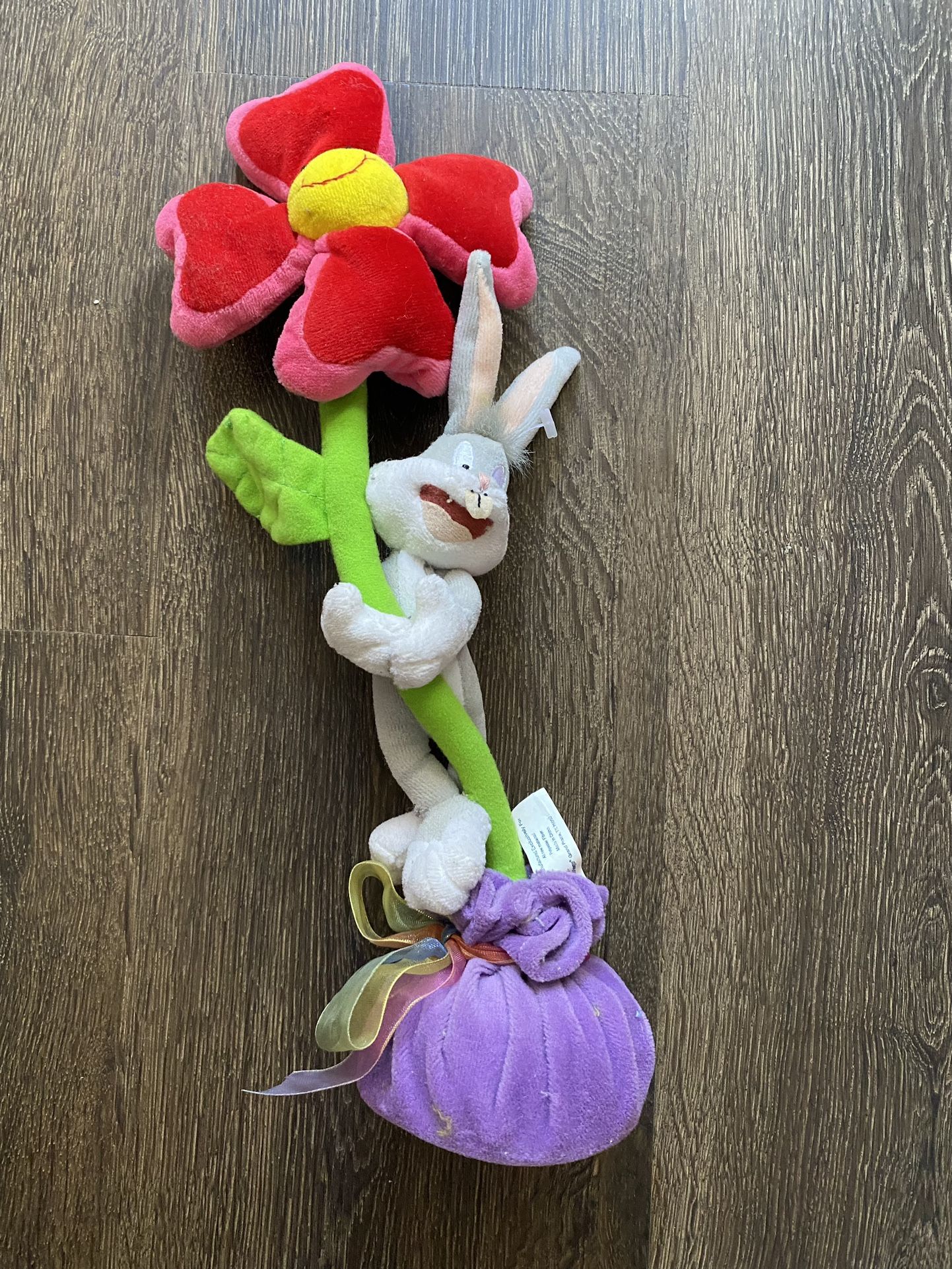 Rare vintage bugs bunny Warner bros plush stuffed animal with flower weighted