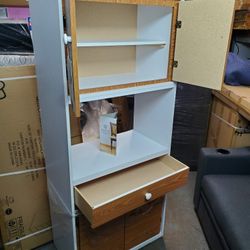 New Assembled White & Oak Kitchen Shelving Storage Pantry Cabinet Special With Drawer. Come Visit Our Store In Paramount For More Specials