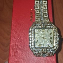 Two Tone Iced Out Bustdown With Baguette Band And Iced Out Dial 